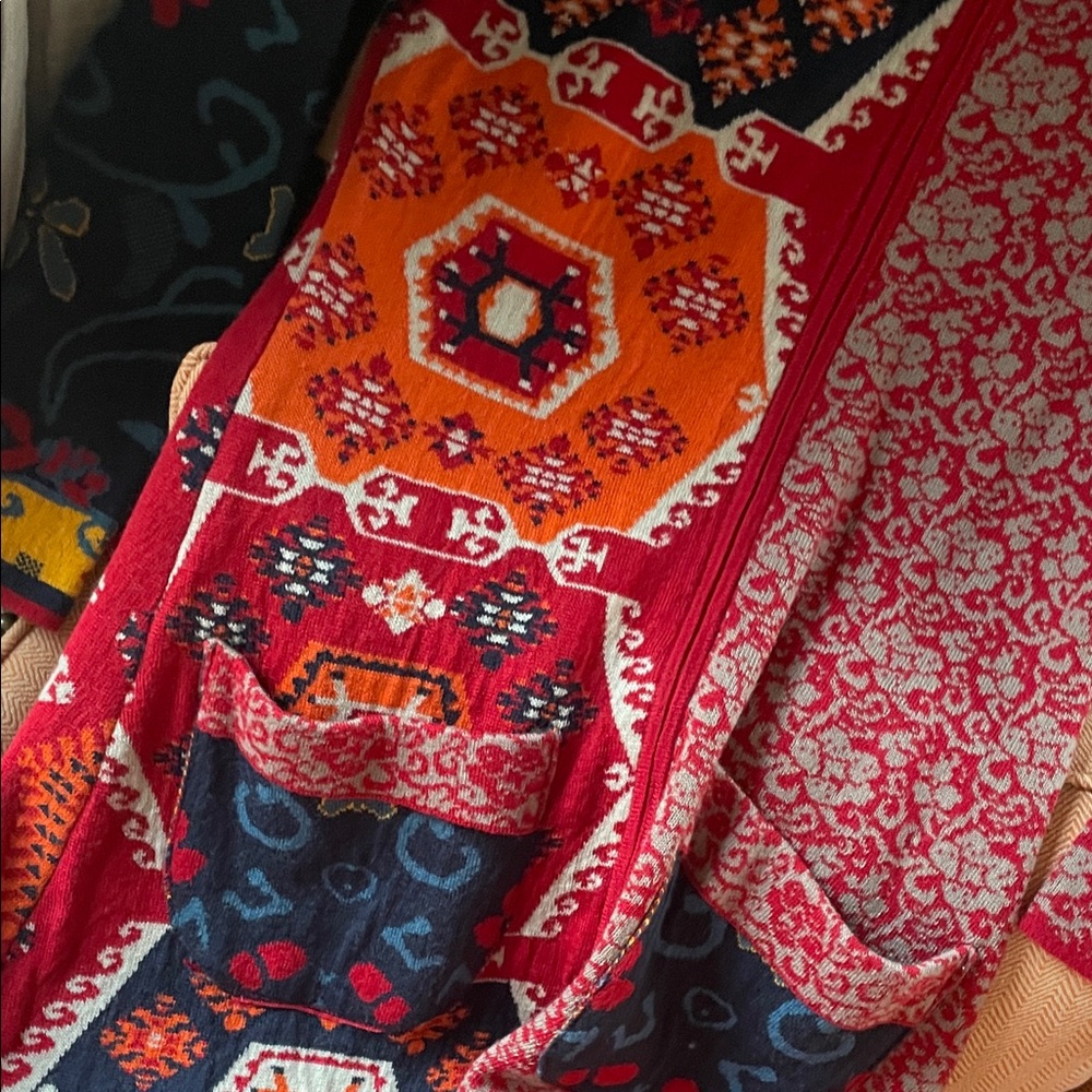 Colorful Patterned Long Sweater Coat - Picture 4 of 5